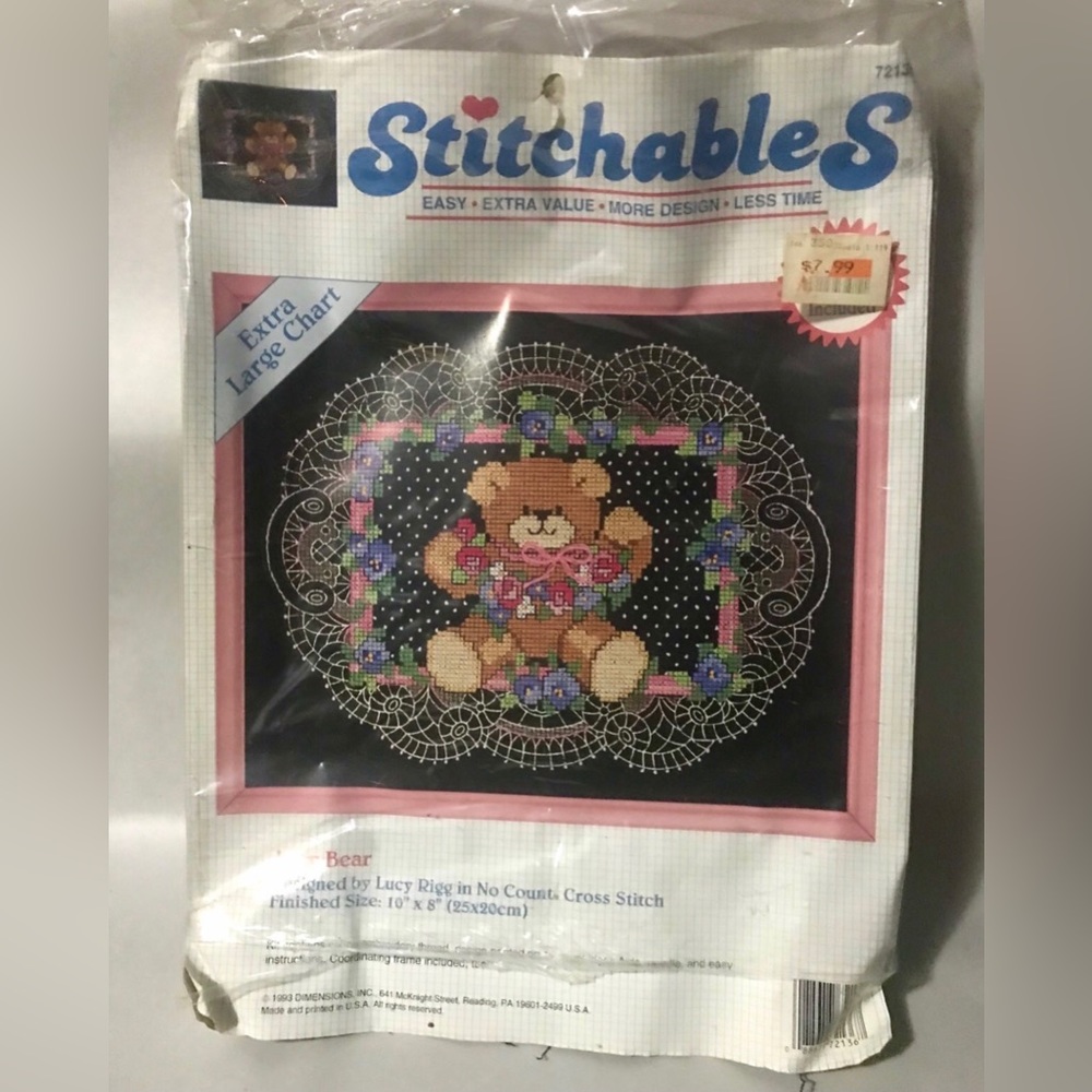 SUPER CUTE! BIG 10x13 W/FRAME, ETC. VINTAGE CROSS STITCH KIT